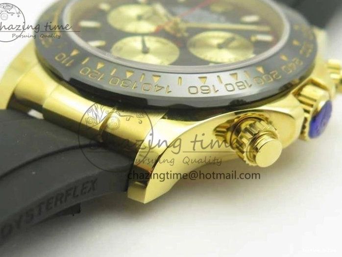 0522 Chic Daytona 116518LN YG JH Best Black Gold Dial On Rubber Strap A4130 (Free XS Rubber ) 3458